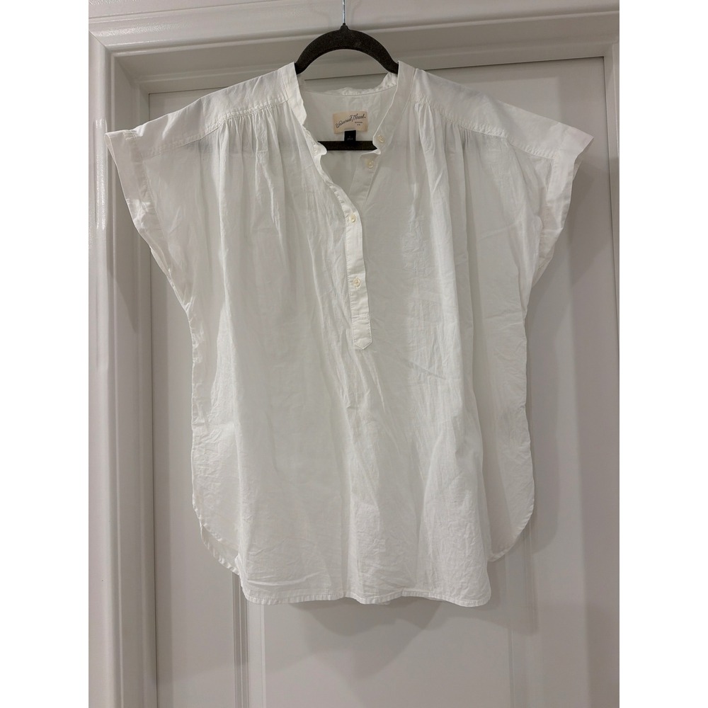 Universal Thread White Short Sleeve Button Up Blouse Women Large Cotton Top